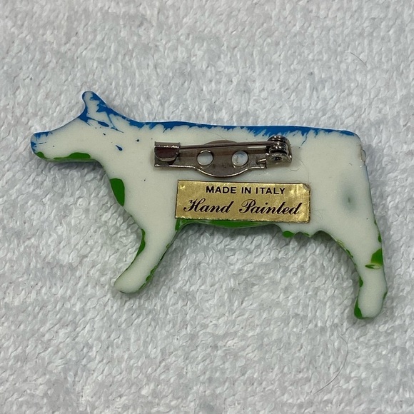 Hand Painted Colourful Cow Brooch Pin Unisex - Picture 3 of 7